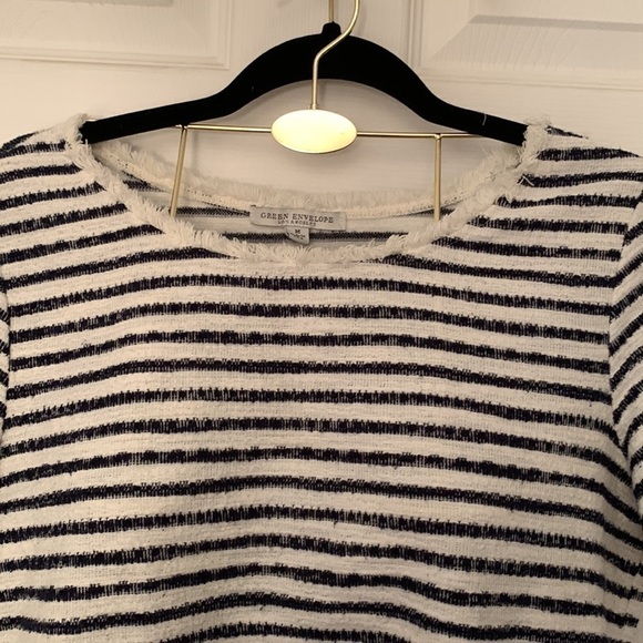 Green Envelope Cream & Blue Shirt/Blouse Size M #125 - Picture 2 of 8